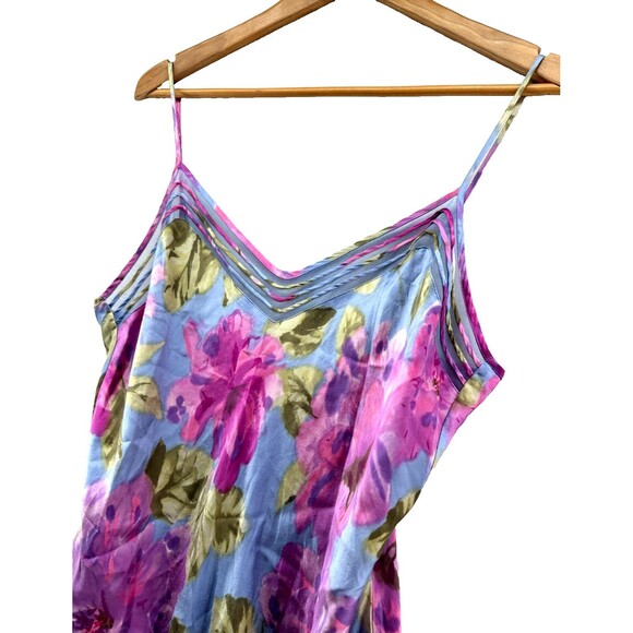 Victoria's Secret Silk Slip Dress Size L Blue Purple Floral Fairycore Mini Sexy - Picture 2 of 7